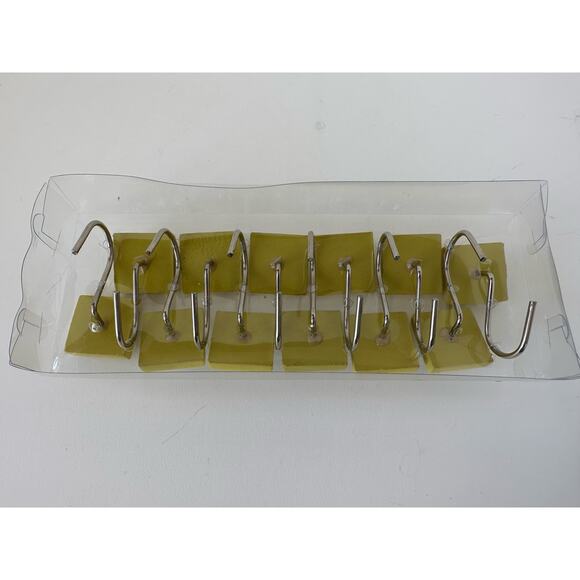 Shower Curtain Rings Hooks, geometric yellow & white, set of 12 - Picture 4 of 6